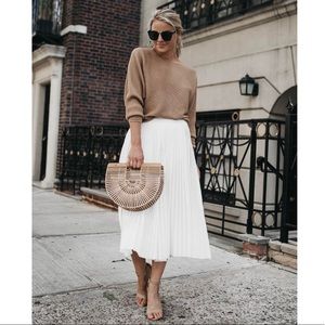 Pleated White Midi Skirt